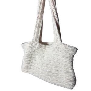 handmade knitted tote bag off-white chunky yarn soft thick textured design